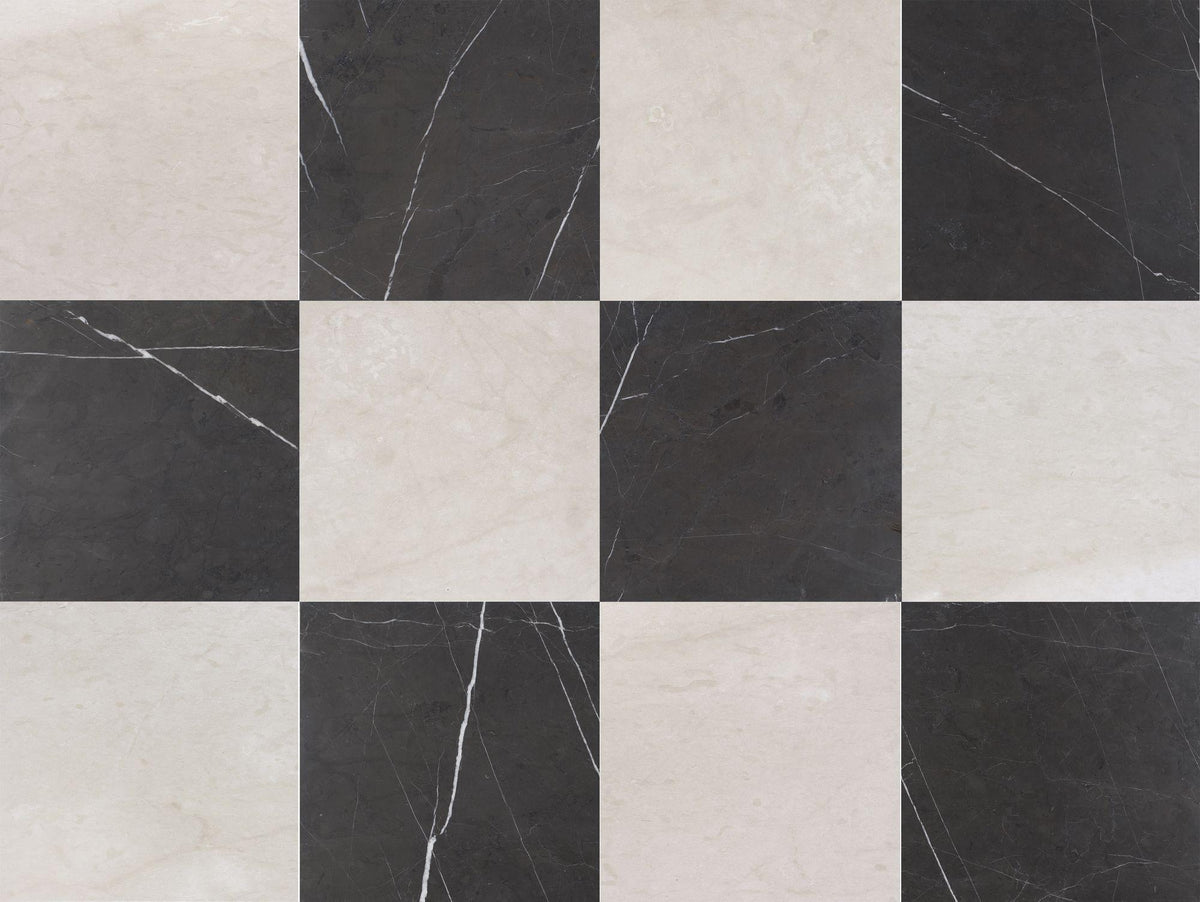 Cream Ole Honed &amp; Mount Grey Plain Honed 12&#39;&#39; x 12&#39;&#39;  x 3/8&#39;&#39; Checker Board Field Tile