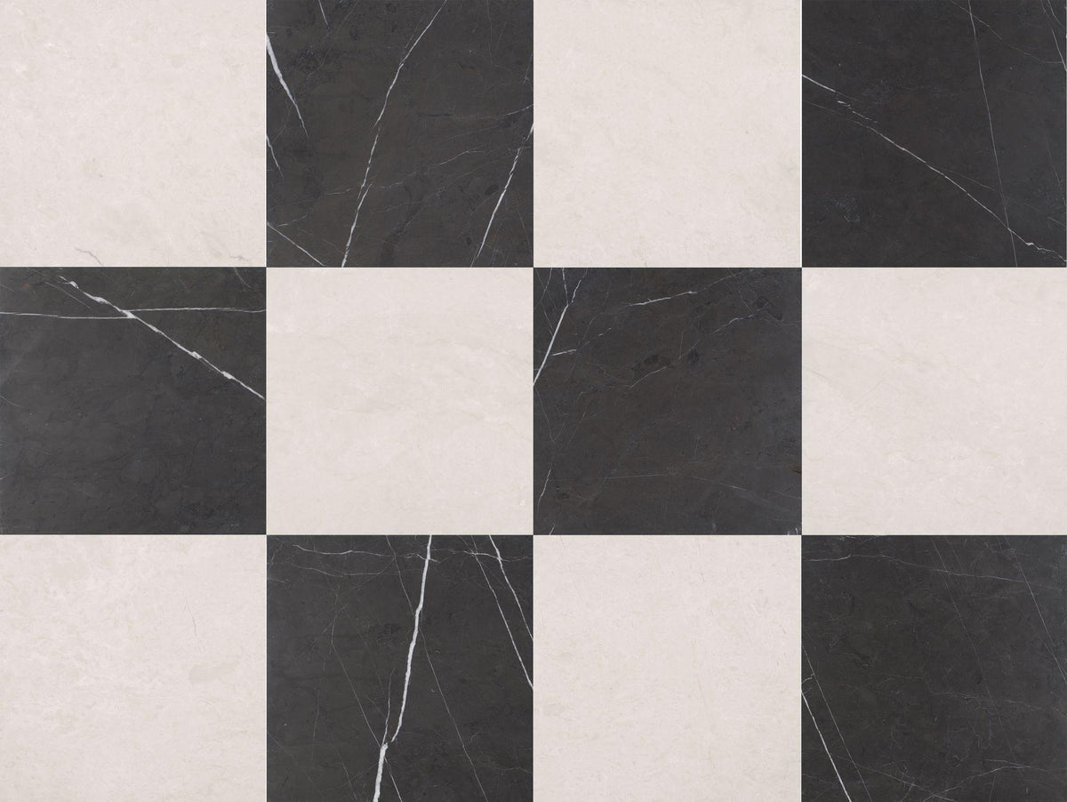 Crema Ella Honed &amp; Mount Grey Plain Honed 12&#39;&#39; x 12&#39;&#39;  x 3/8&#39;&#39; Checker Board Field Tile