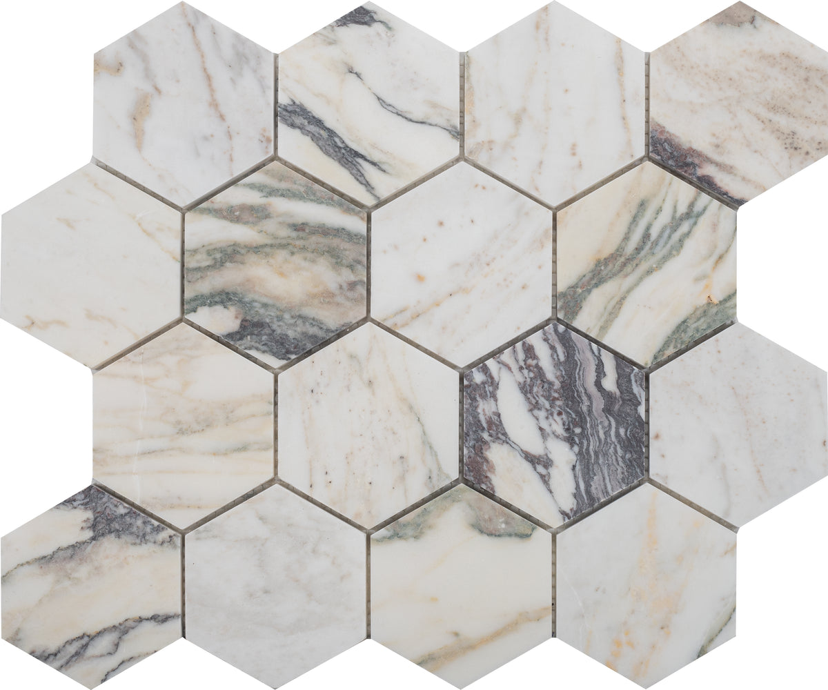 Calacatta Monet Hexagon 3'' Honed Mosaic