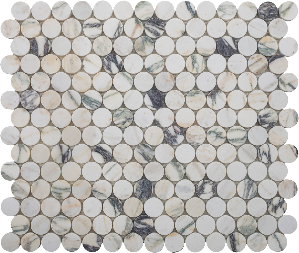 Calacatta Monet Penny Round Honed Mosaic