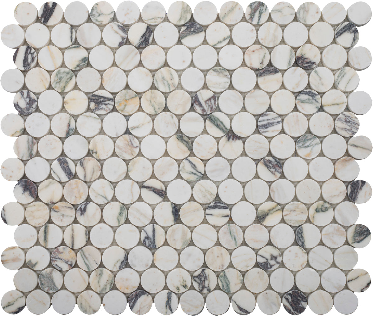 Calacatta Monet Penny Round Honed Mosaic