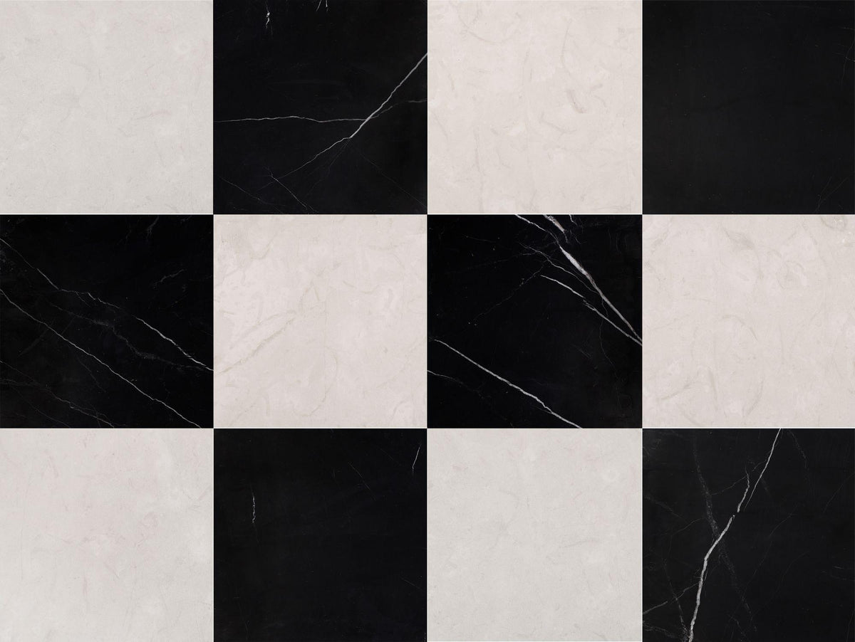 Aero Cream Honed &amp; Black Silk Honed 18&#39;&#39; x 18&#39;&#39;  x 1/2&#39;&#39; Checker Board Field Tile