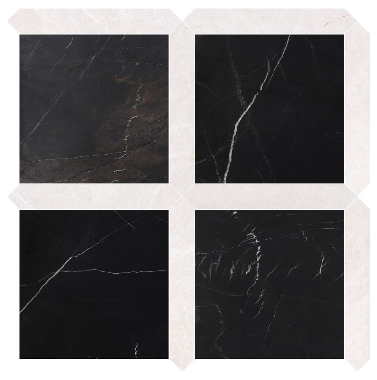 Black Silk Honed 12&#39;&#39; x 12&#39;&#39;  x 3/8&#39;&#39; Field Tile &amp; Vanillish Pearl Honed Picket 2&#39;&#39;x12&#39;&#39; 3/8&#39;&#39; Field Tile | Picket Square