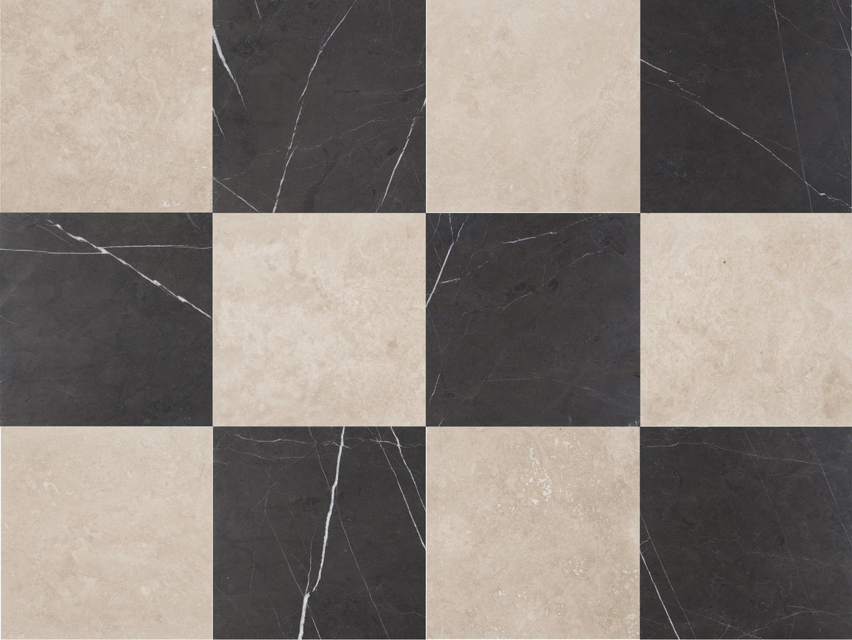 Classic Light CC Honed &amp; Mount Grey Plain Honed 12&#39;&#39; x 12&#39;&#39;  x 3/8&#39;&#39; Checker Board Field Tile