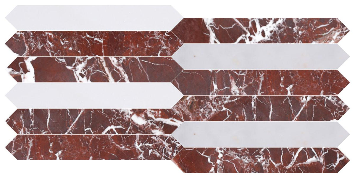 Afyon White Honed Picket 2&#39;&#39;x12&#39;&#39; 3/8&#39;&#39; Field Tile &amp; Rosso Levanto Honed Picket 2&#39;&#39;x12&#39;&#39; 3/8&#39;&#39; Field Tile | Picket Field Tile