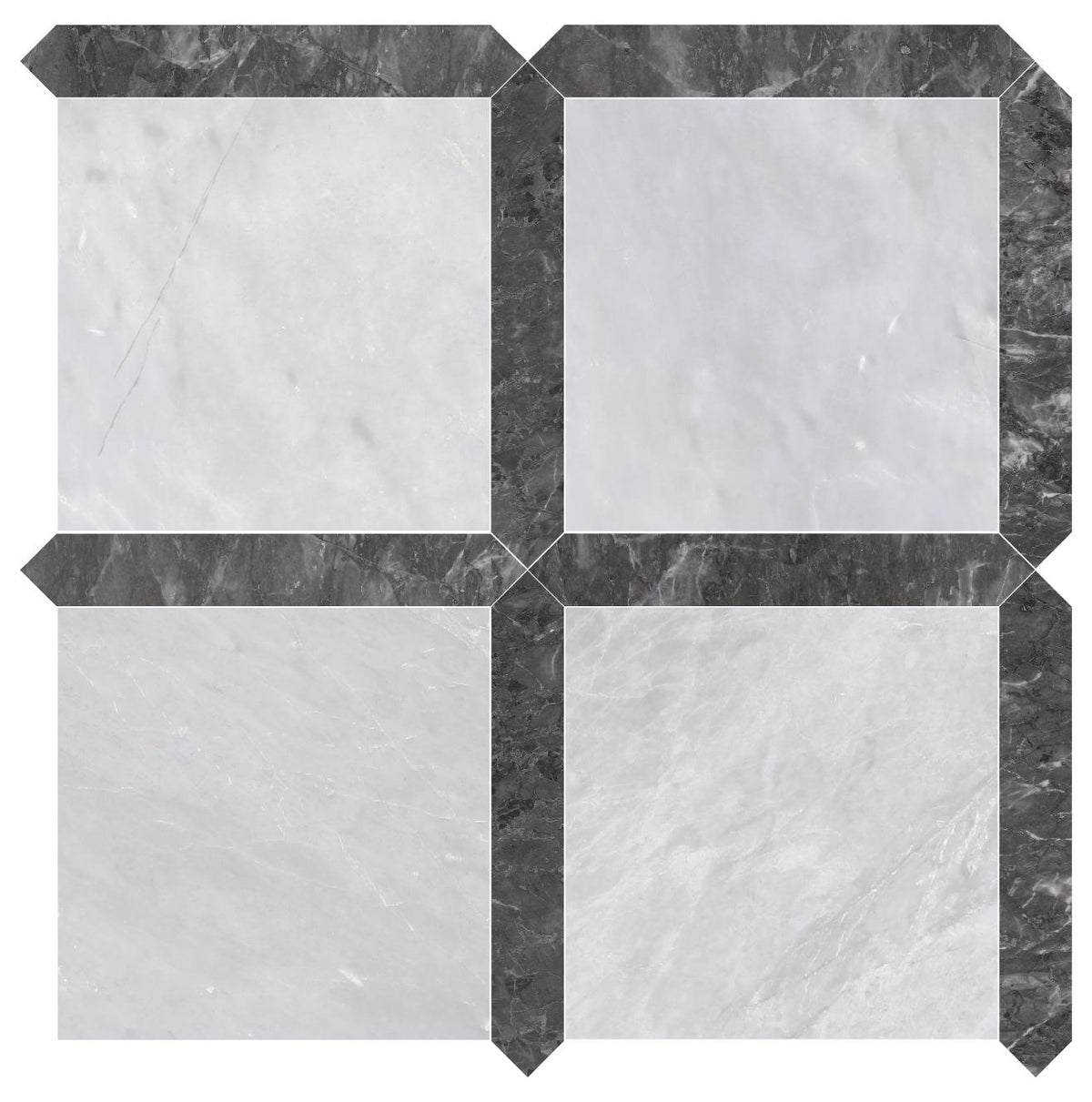 Ice Grey Honed 12&#39;&#39; x 12&#39;&#39;  x 3/8&#39;&#39; Field Tile &amp; Lovina Grey Honed Picket 2&#39;&#39;x12&#39;&#39; 3/8&#39;&#39; Field Tile | Picket Square