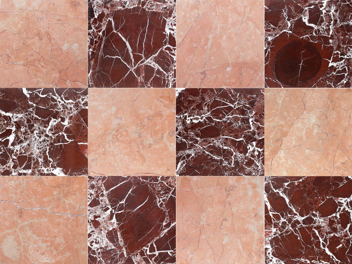 Bellini Polished &amp; Rosso Levanto Polished 12&#39;&#39; x 12&#39;&#39;  x 3/8&#39;&#39; Checker Board Field Tile