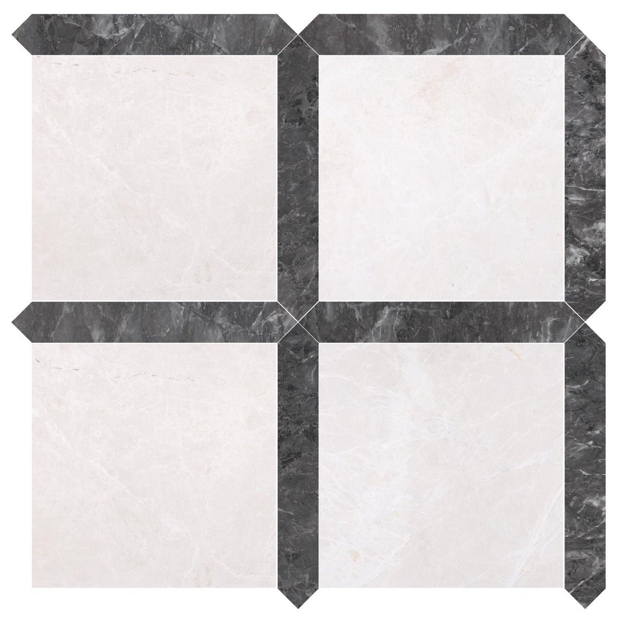 Moon Cream Honed 12&#39;&#39; x 12&#39;&#39;  x 3/8&#39;&#39; Field Tile &amp; Lovina Grey Honed Picket 2&#39;&#39;x12&#39;&#39; 3/8&#39;&#39; Field Tile | Picket Square