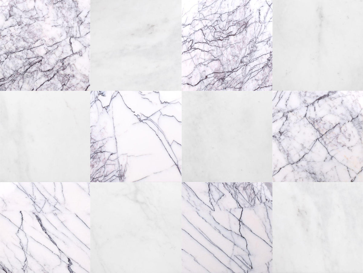 Afyon White Honed &amp; Violeta Honed 12&#39;&#39; x 12&#39;&#39;  x 3/8&#39;&#39; Checker Board Field Tile