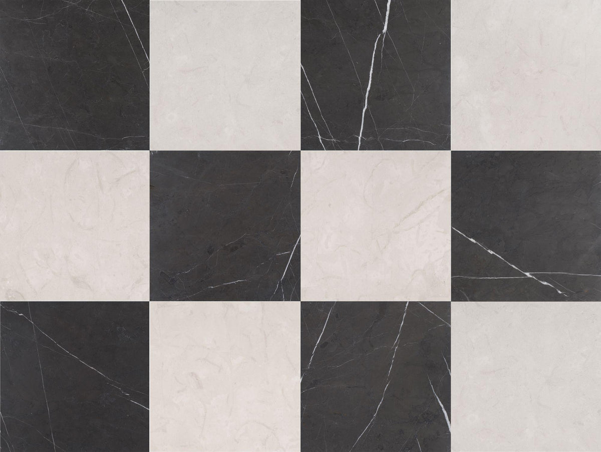 Aero Cream Honed &amp; Mount Grey Plain Honed 18&#39;&#39; x 18&#39;&#39;  x 1/2&#39;&#39; Checker Board Field Tile