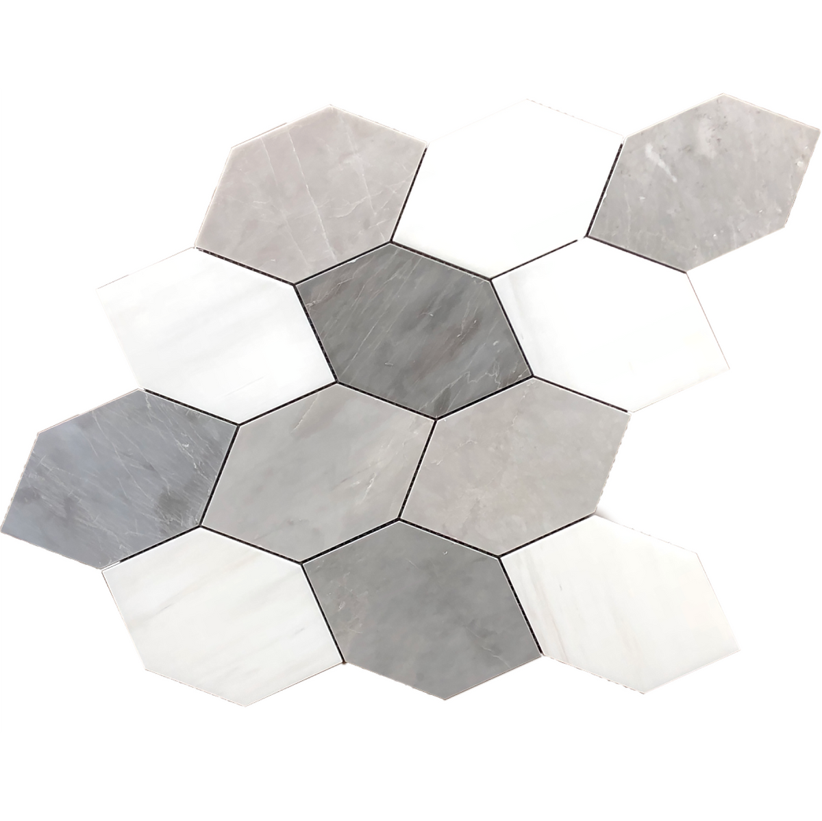 Glacier White & Ice Grey Leaf Polished Mosaic