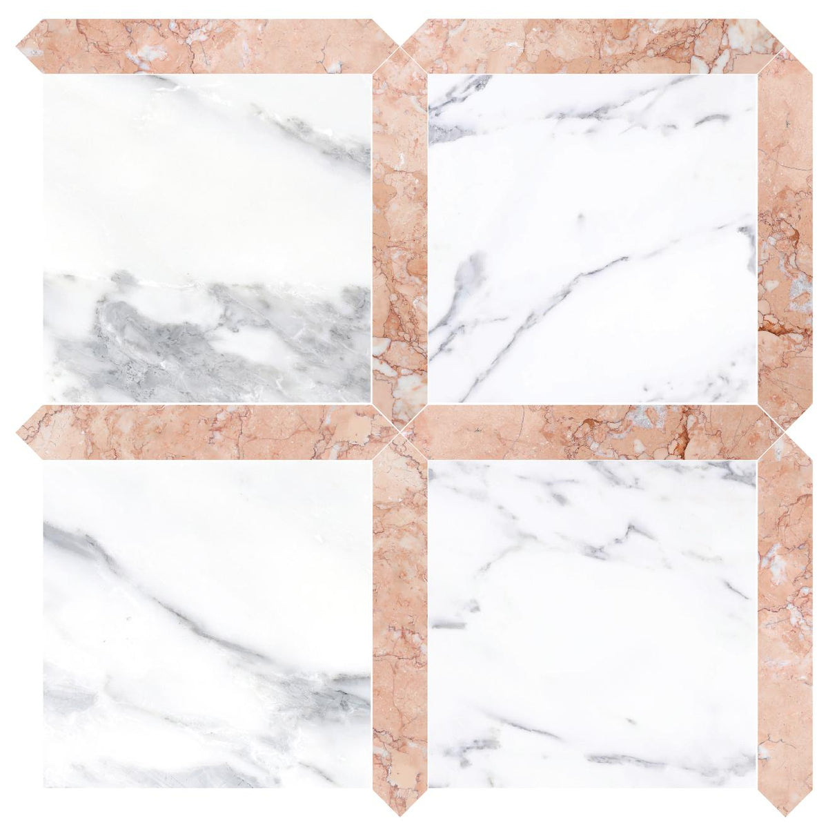 Statuario Honed 12&#39;&#39; x 12&#39;&#39;  x 3/8&#39;&#39; Field Tile &amp; Bellini Honed Picket 2&#39;&#39;x12&#39;&#39; 3/8&#39;&#39; Field Tile | Picket Square
