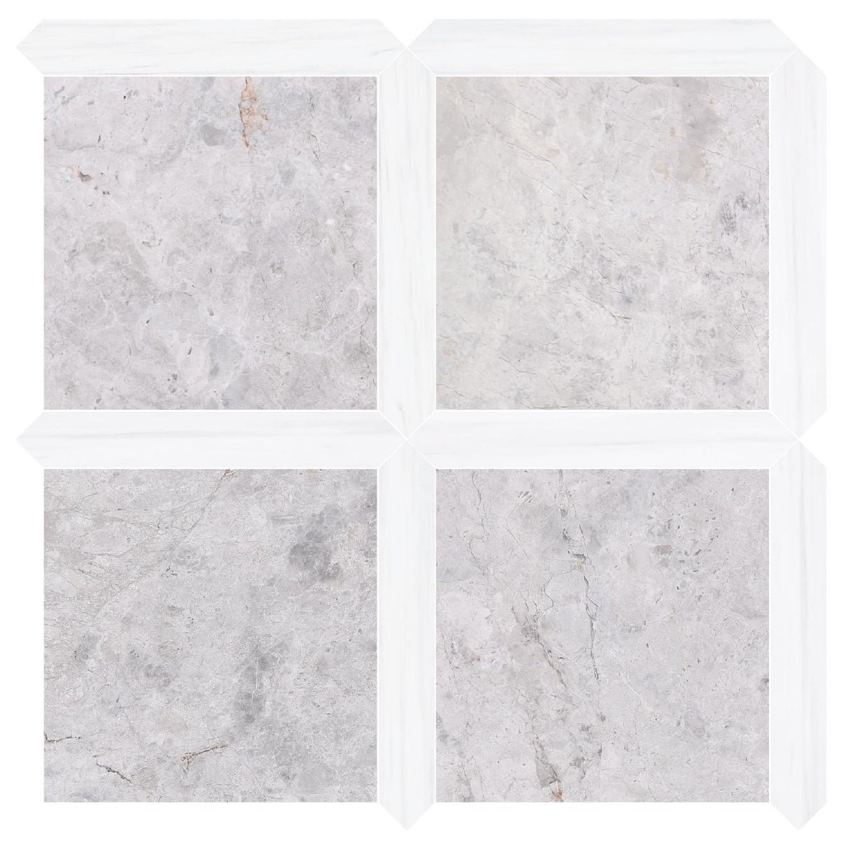 Tundra Grey Honed 12&#39;&#39; x 12&#39;&#39;  x 3/8&#39;&#39; Field Tile &amp; Glacier White Honed Picket 2&#39;&#39;x12&#39;&#39; 3/8&#39;&#39; Field Tile | Picket Square