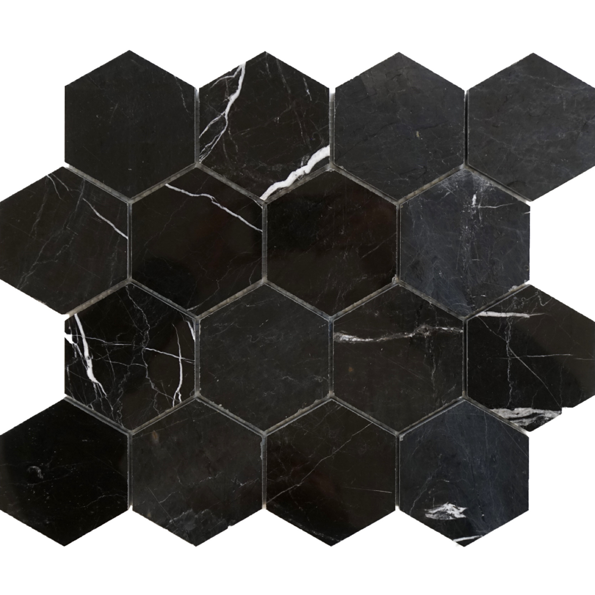 Black Silk Hexagon 3'' Polished Mosaic