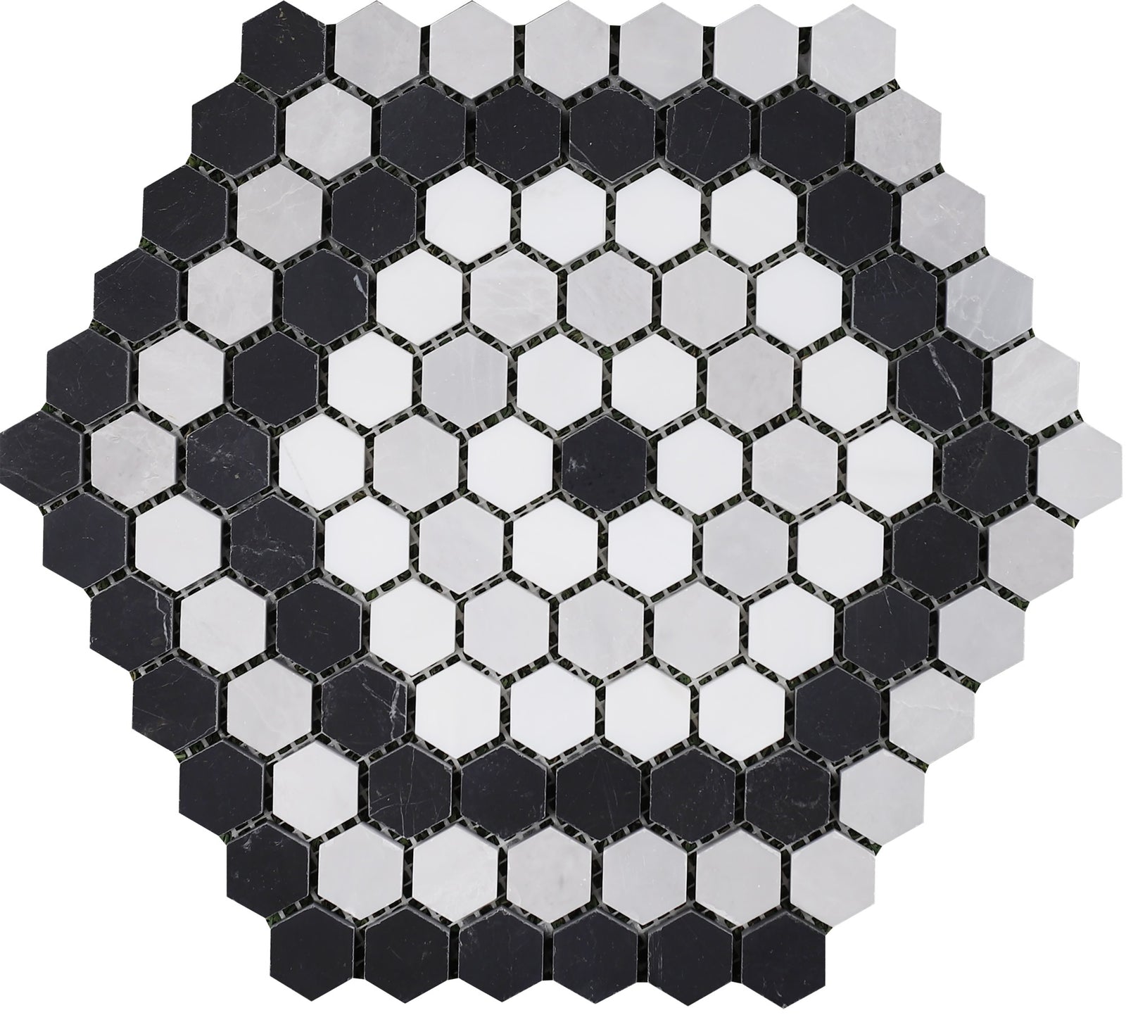 Black Silk & Glacier White & Ice Grey Bourbon Honed Mosaic Mosaic 