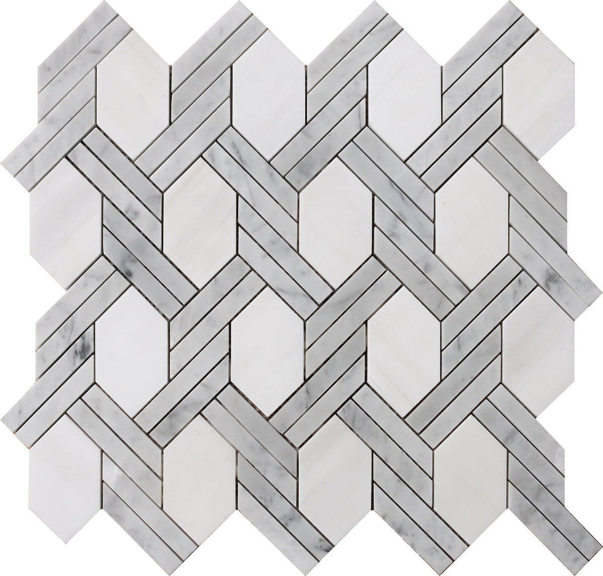 Bianco Carrara &amp; Glacier White Braid Basketweave Honed Mosaic Mosaic 