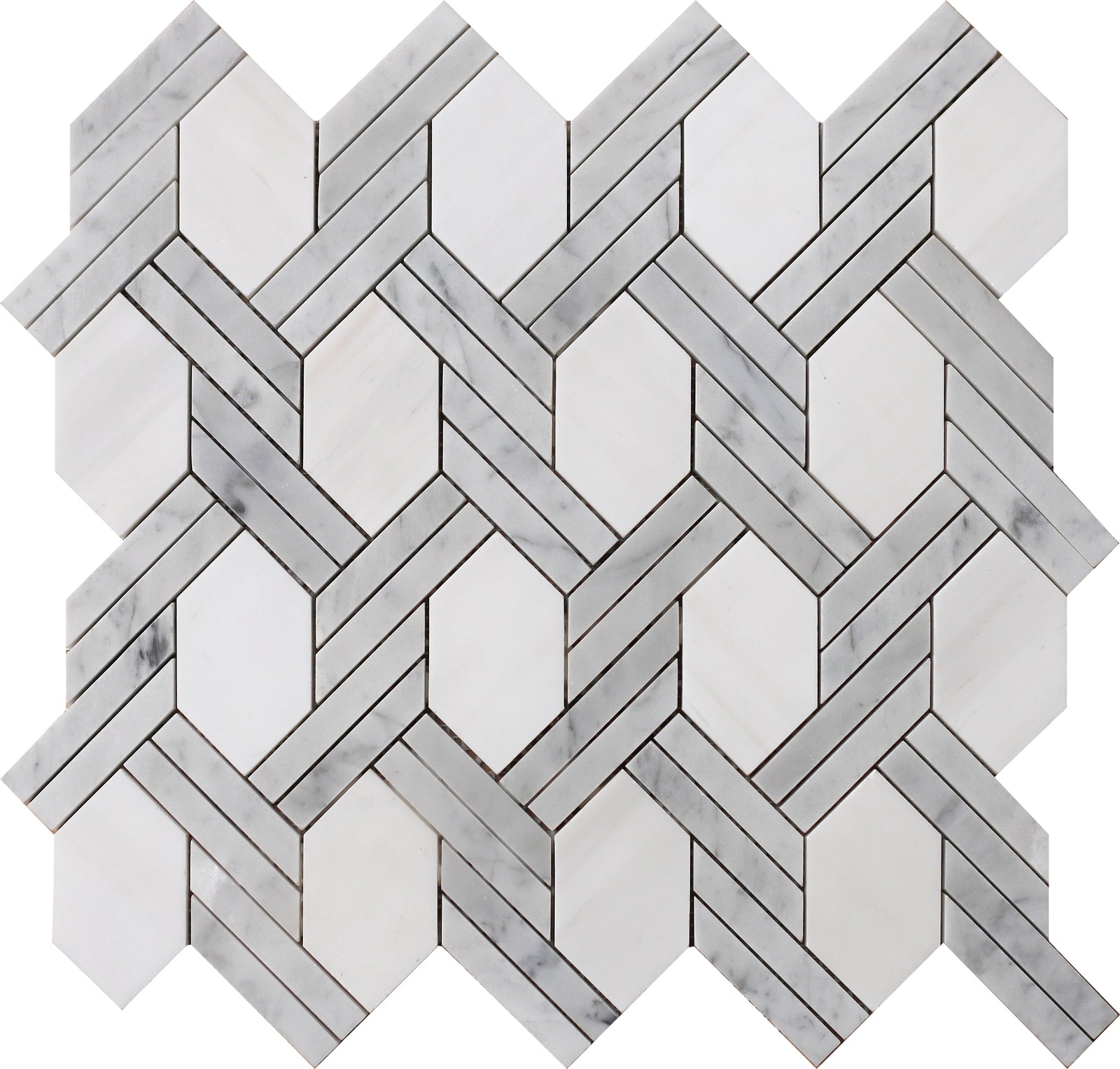 Bianco Carrara & Glacier White Braid Basketweave Honed Mosaic Mosaic 
