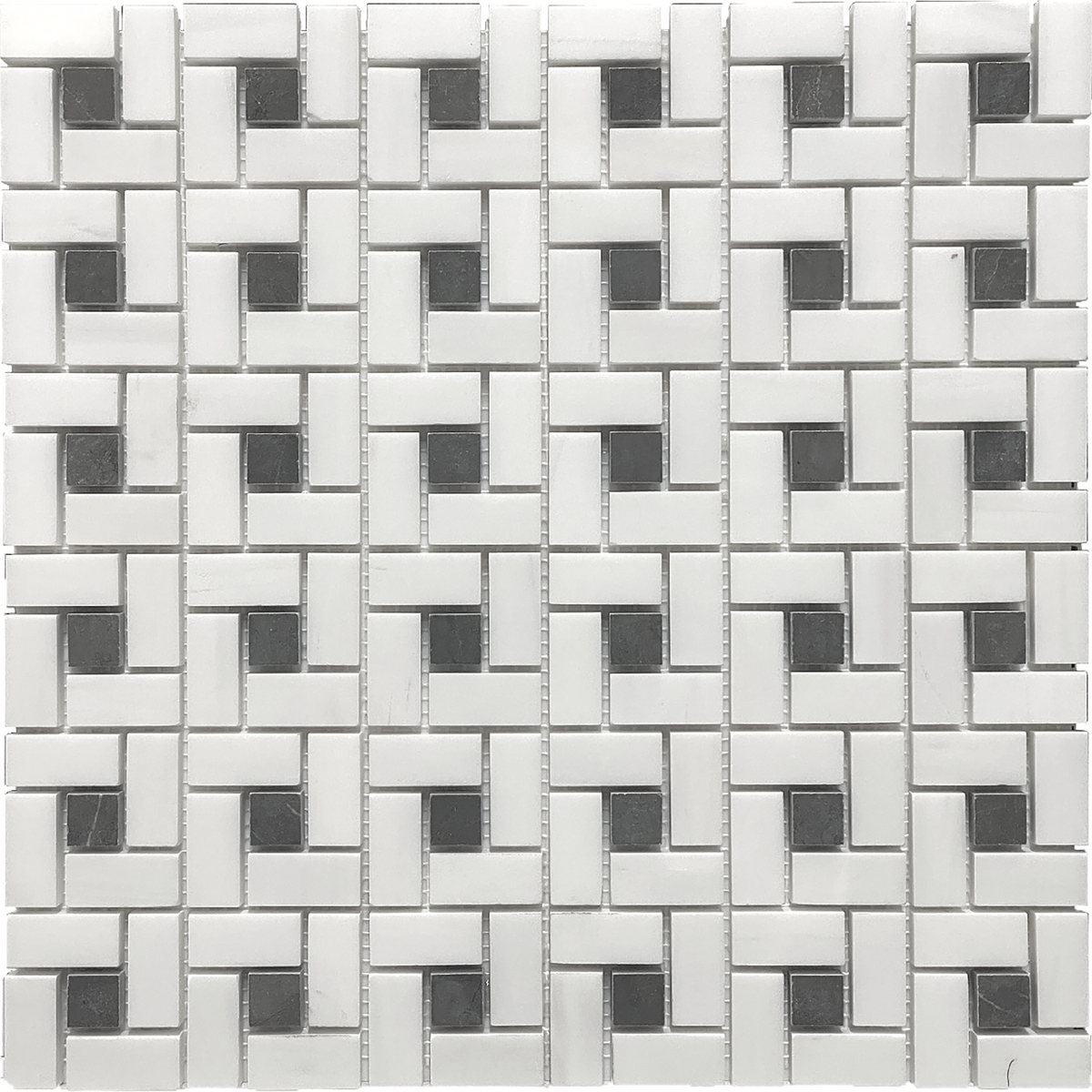 Glacier White & Mount Grey Plain Pinwheel Honed Mosaic