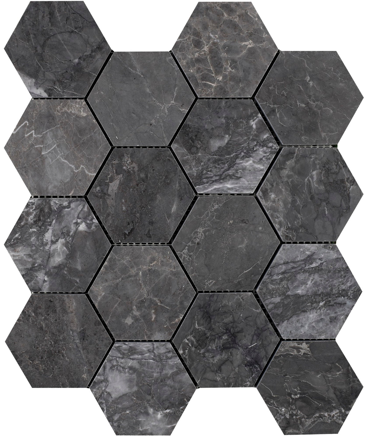 Lovina Grey Hexagon 3'' Honed Mosaic