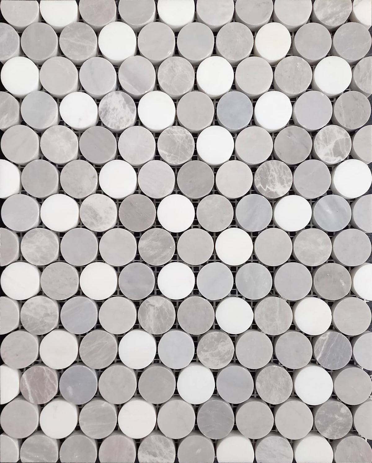 Glacier White & Ice Grey & Earth Grey & Nordic Grey Penny Round Honed Mosaic