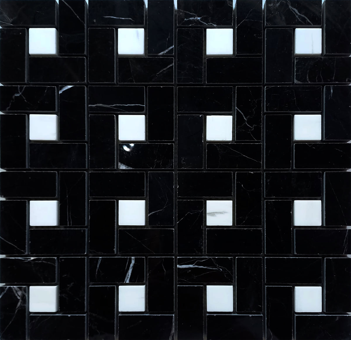 Black Silk & Glacier White Pinwheel Large Polished Mosaic