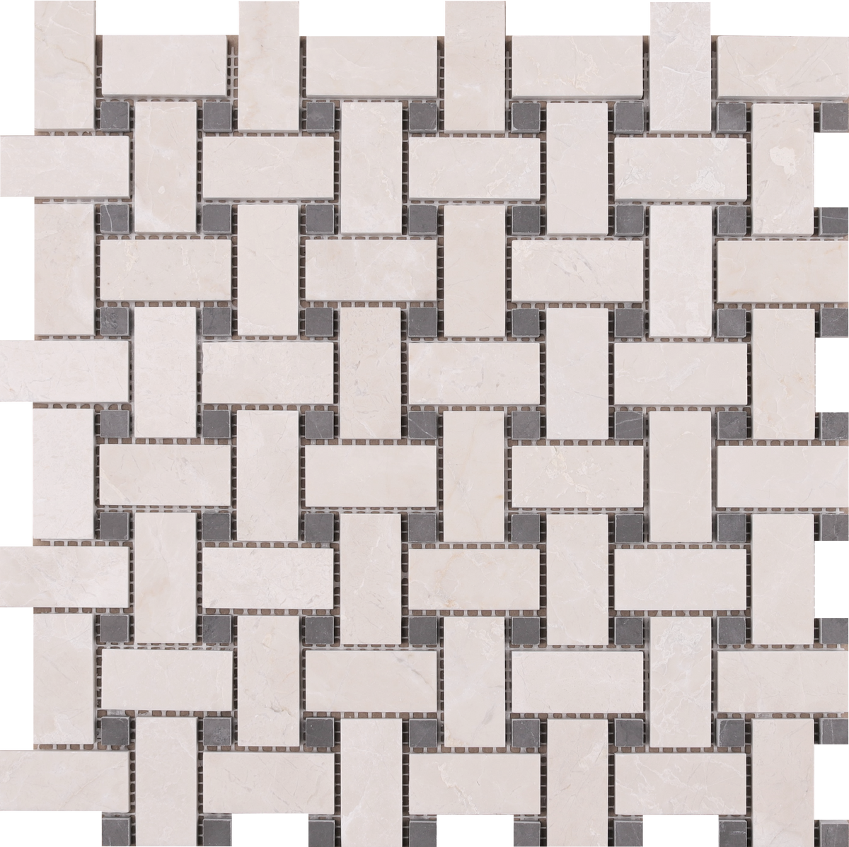 Moon Cream & Mount Grey Plain Basketweave Honed Mosaic