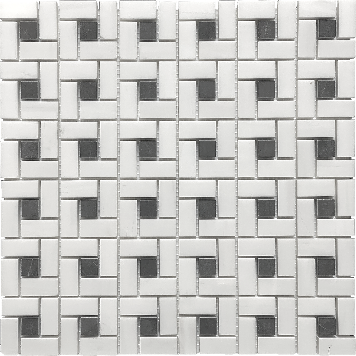 Glacier White & Mount Grey Plain Pinwheel Polished with Honed Dot Mosaic