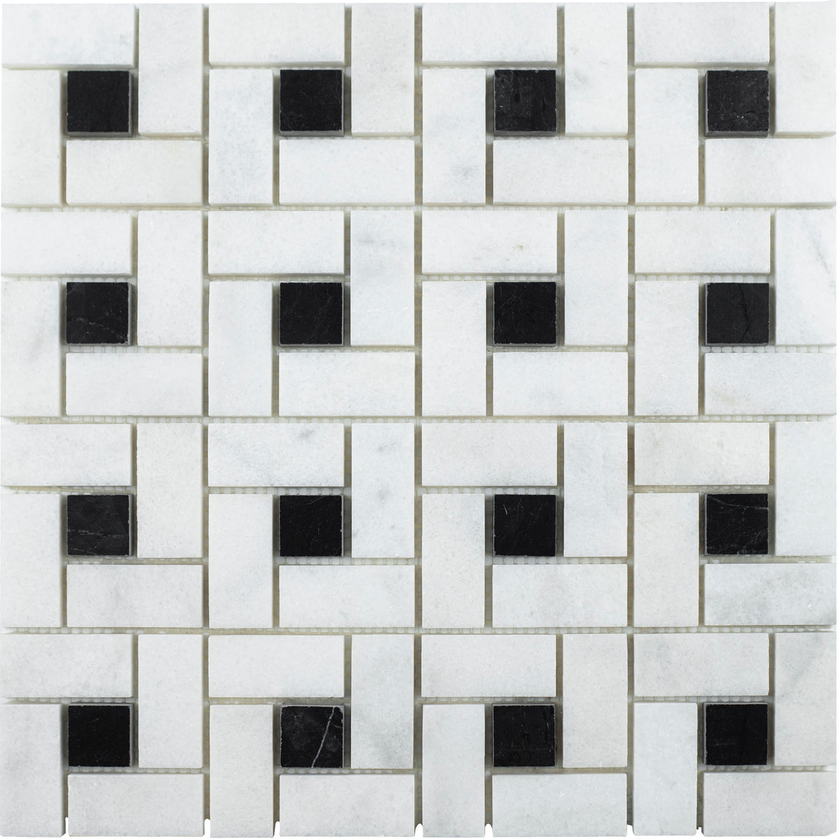 Alba Vera &amp; Black Silk Pinwheel Polished with Honed Dot Mosaic