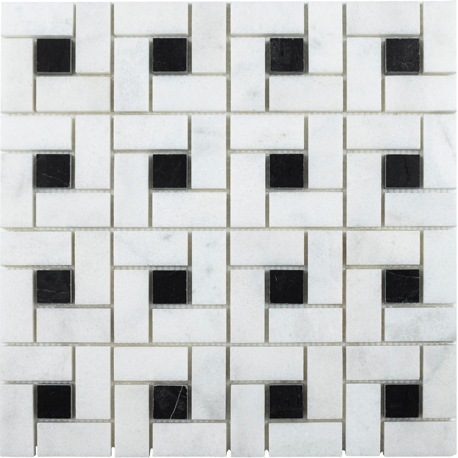 Alba Vera & Black Silk Pinwheel Polished with Honed Dot Mosaic Mosaic 