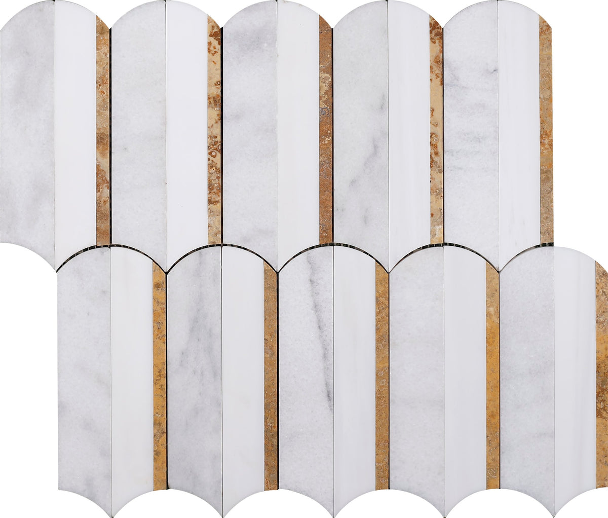 Glacier White & Alba Vera & Gold Silo Honed Waterjet Mosaic