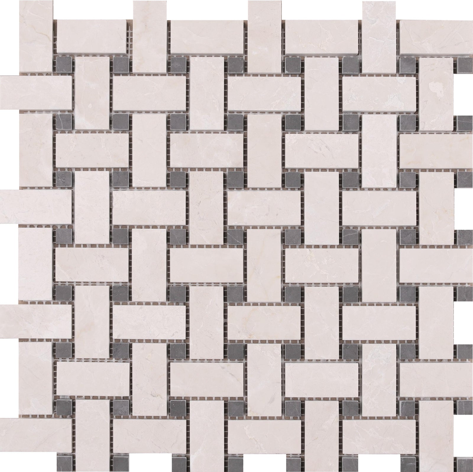 Moon Cream & Mount Grey Plain Basketweave Honed Mosaic Mosaic 